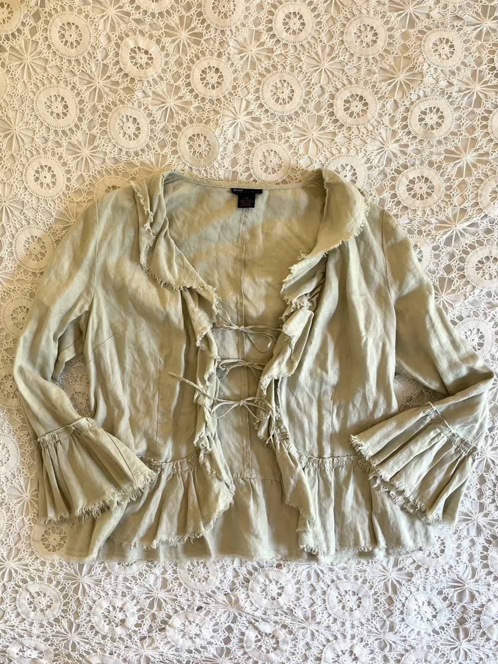 Vintage Y2K linen grey blazer blouse top